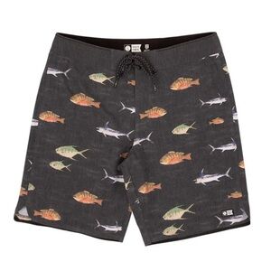 Salty Crew Light Gray Multicolored Fish Print Board Short Swim Trunks